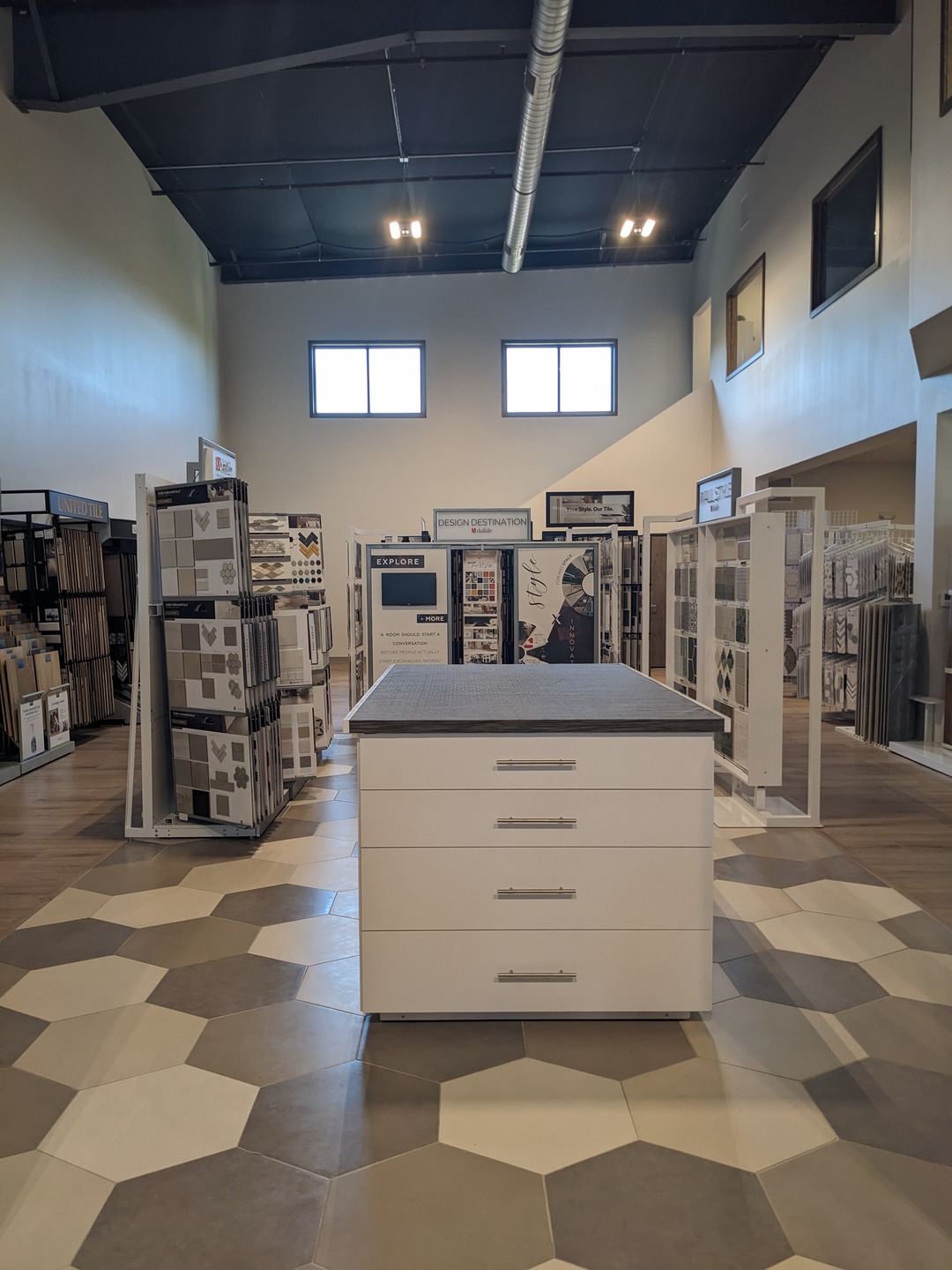 Store's tile and countertop displays.