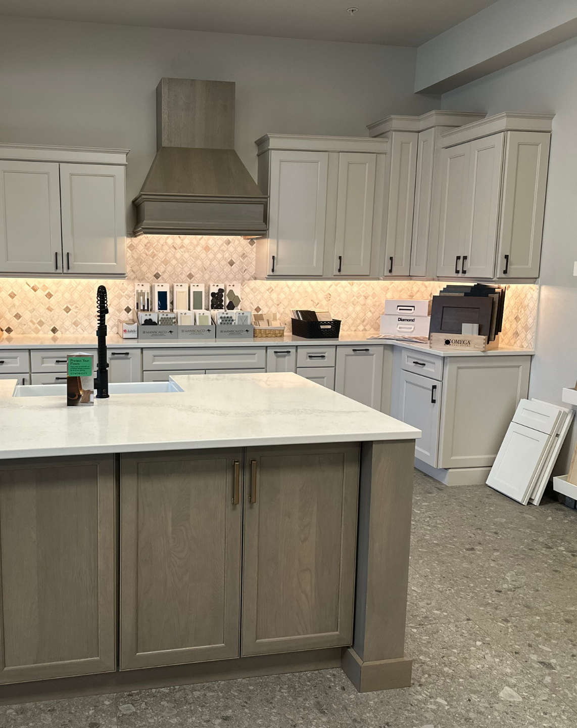 Store's tile and countertop displays.