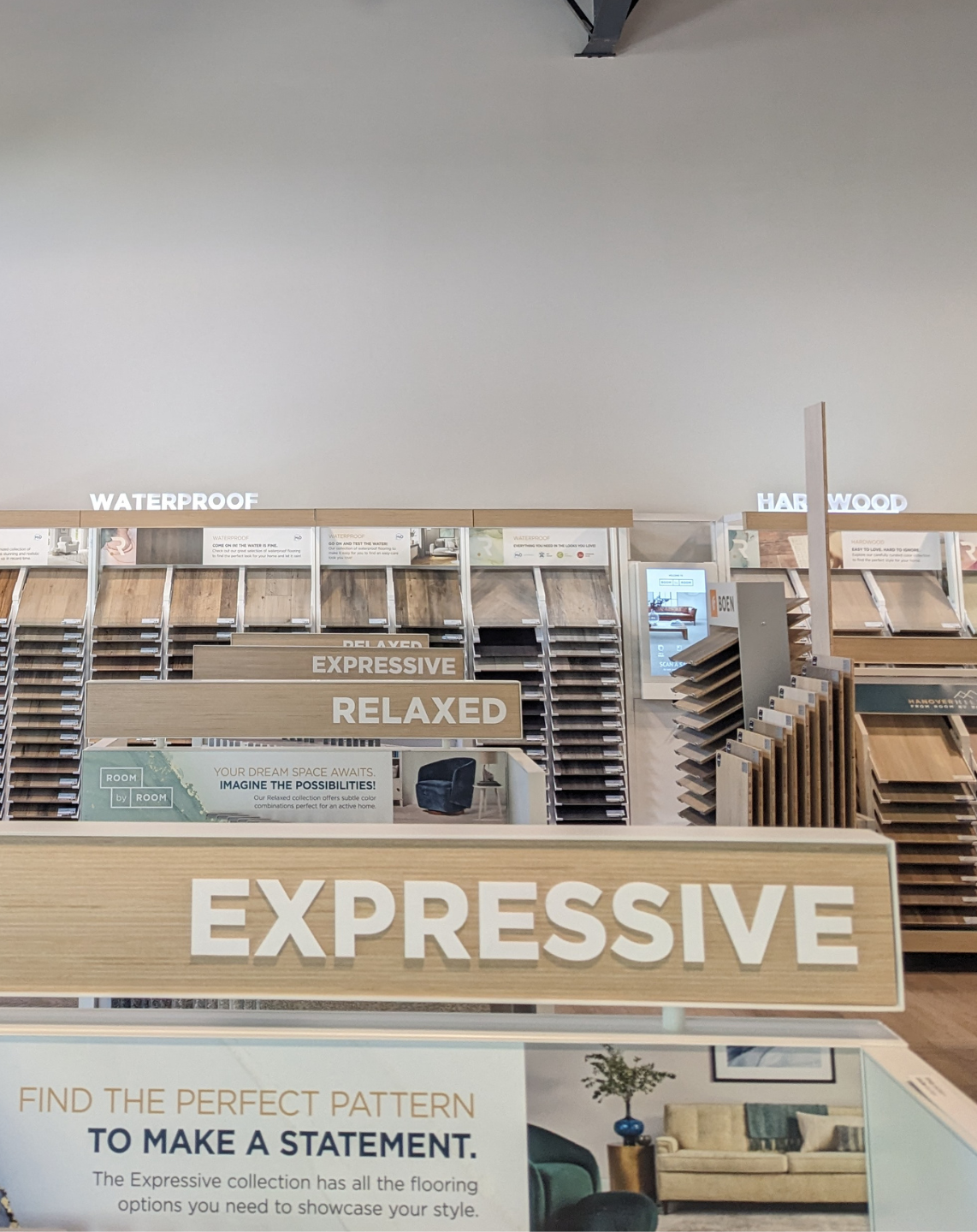 Flooring showroom of wood flooring displays